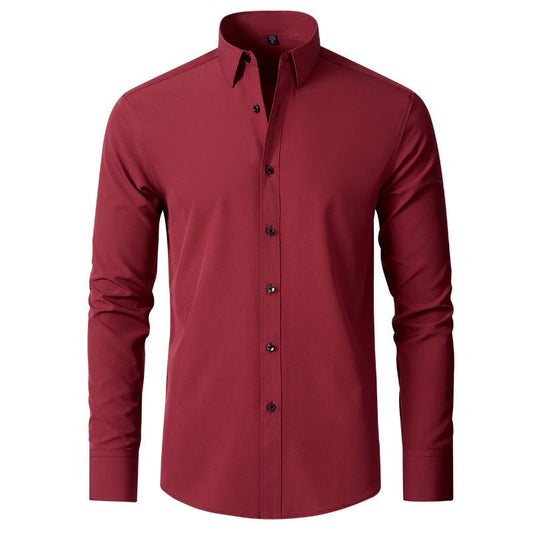 Solid Long Sleeve Shirt Fashion Slim Lapel Button Office Business Shirt Men's Clothing - WAREHOUSE SHOP