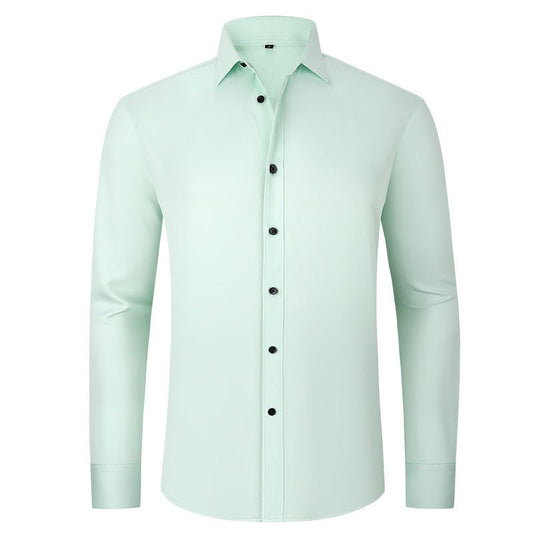 Solid Long Sleeve Shirt Fashion Slim Lapel Button Office Business Shirt Men's Clothing - WAREHOUSE SHOP
