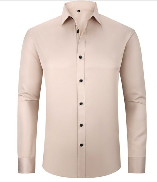 Solid Long Sleeve Shirt Fashion Slim Lapel Button Office Business Shirt Men's Clothing - WAREHOUSE SHOP