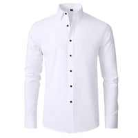 Solid Long Sleeve Shirt Fashion Slim Lapel Button Office Business Shirt Men's Clothing - WAREHOUSE SHOP