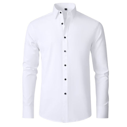 Solid Long Sleeve Shirt Fashion Slim Lapel Button Office Business Shirt Men's Clothing - WAREHOUSE SHOP