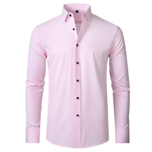 Solid Long Sleeve Shirt Fashion Slim Lapel Button Office Business Shirt Men's Clothing - WAREHOUSE SHOP