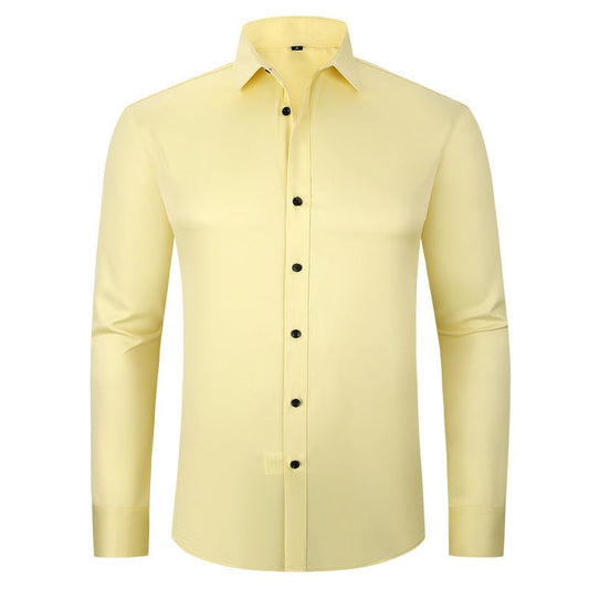 Solid Long Sleeve Shirt Fashion Slim Lapel Button Office Business Shirt Men's Clothing - WAREHOUSE SHOP