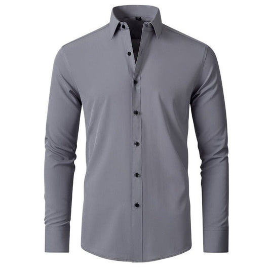 Solid Long Sleeve Shirt Fashion Slim Lapel Button Office Business Shirt Men's Clothing - WAREHOUSE SHOP