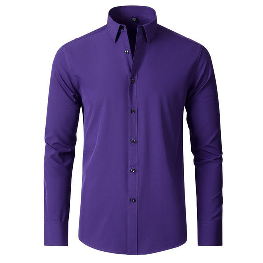 Solid Long Sleeve Shirt Fashion Slim Lapel Button Office Business Shirt Men's Clothing - WAREHOUSE SHOP