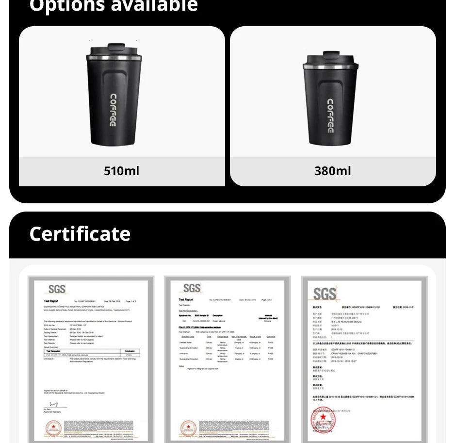 Stainless Steel Smart Coffee Tumbler Thermos Cup with Intelligent Temperature Display Portable Travel Mug 380ml 510ml - WAREHOUSE SHOP