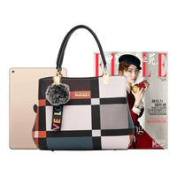 Stylish women’s designer handbag in PU leather with hairball detail, versatile crossbody and top - handle design, perfect for daily use. - WAREHOUSE SHOP