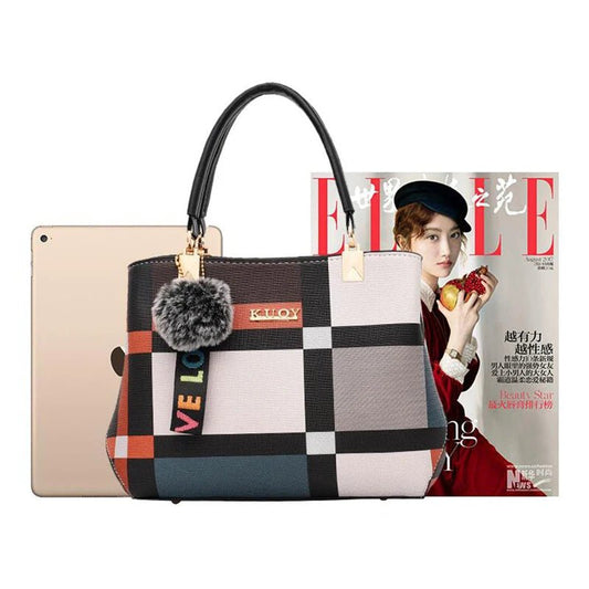 Stylish women’s designer handbag in PU leather with hairball detail, versatile crossbody and top - handle design, perfect for daily use. - WAREHOUSE SHOP