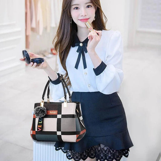 Stylish women’s designer handbag in PU leather with hairball detail, versatile crossbody and top - handle design, perfect for daily use. - WAREHOUSE SHOP