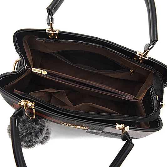 Stylish women’s designer handbag in PU leather with hairball detail, versatile crossbody and top - handle design, perfect for daily use. - WAREHOUSE SHOP