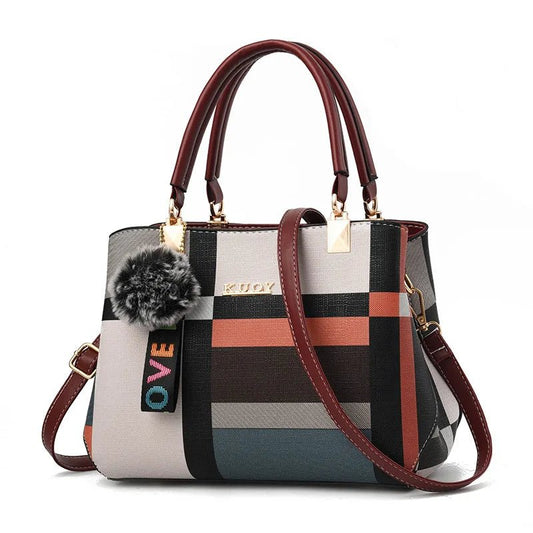 Stylish women’s designer handbag in PU leather with hairball detail, versatile crossbody and top - handle design, perfect for daily use. - WAREHOUSE SHOP