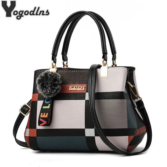 Stylish women’s designer handbag in PU leather with hairball detail, versatile crossbody and top - handle design, perfect for daily use. - WAREHOUSE SHOP