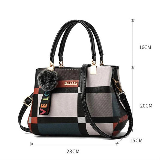 Stylish women’s designer handbag in PU leather with hairball detail, versatile crossbody and top - handle design, perfect for daily use. - WAREHOUSE SHOP