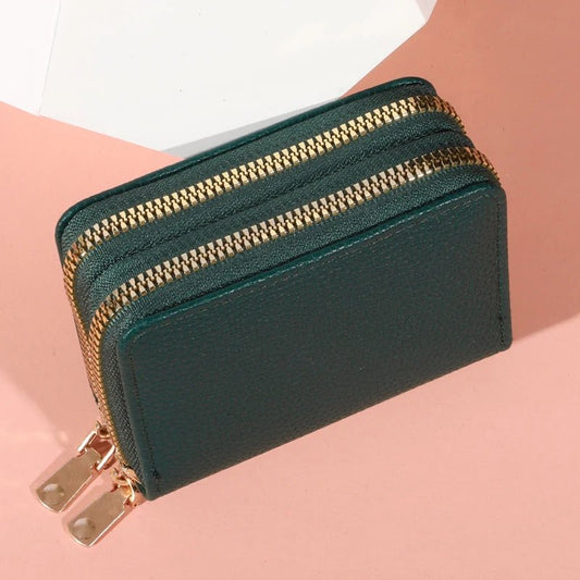 Stylish women’s short purse with lychee pattern, secure zipper, roomy card slots, and coin pocket for everyday use - WAREHOUSE SHOP