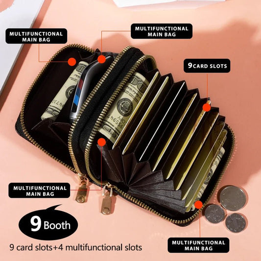 Stylish women’s short purse with lychee pattern, secure zipper, roomy card slots, and coin pocket for everyday use - WAREHOUSE SHOP