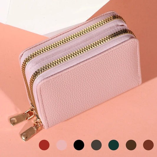 Stylish women’s short purse with lychee pattern, secure zipper, roomy card slots, and coin pocket for everyday use - WAREHOUSE SHOP