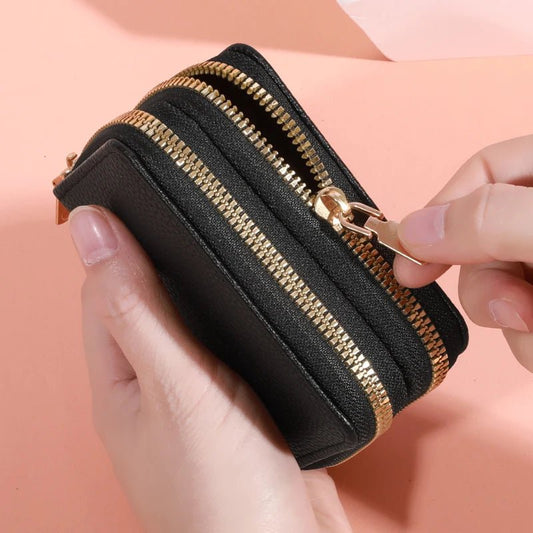 Stylish women’s short purse with lychee pattern, secure zipper, roomy card slots, and coin pocket for everyday use - WAREHOUSE SHOP
