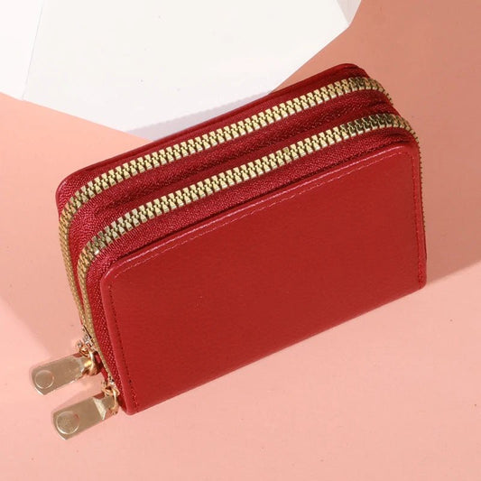 Stylish women’s short purse with lychee pattern, secure zipper, roomy card slots, and coin pocket for everyday use - WAREHOUSE SHOP