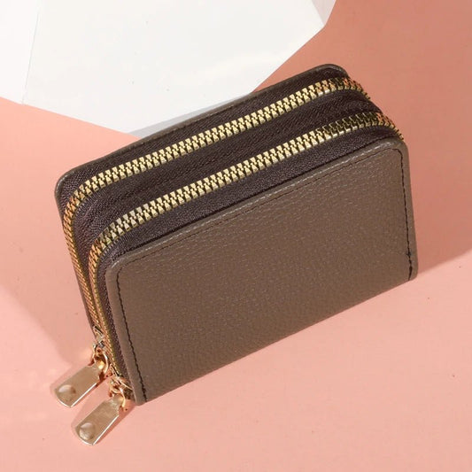 Stylish women’s short purse with lychee pattern, secure zipper, roomy card slots, and coin pocket for everyday use - WAREHOUSE SHOP