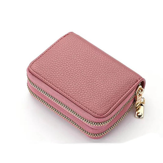Stylish women’s short purse with lychee pattern, secure zipper, roomy card slots, and coin pocket for everyday use - WAREHOUSE SHOP