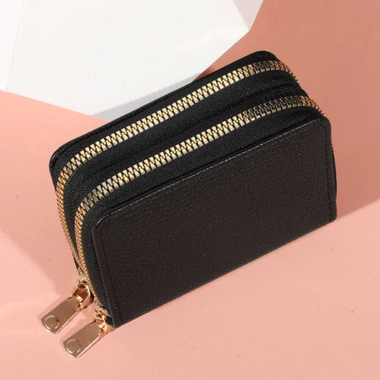 Stylish women’s short purse with lychee pattern, secure zipper, roomy card slots, and coin pocket for everyday use - WAREHOUSE SHOP