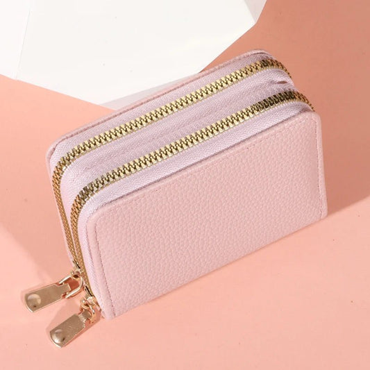 Stylish women’s short purse with lychee pattern, secure zipper, roomy card slots, and coin pocket for everyday use - WAREHOUSE SHOP
