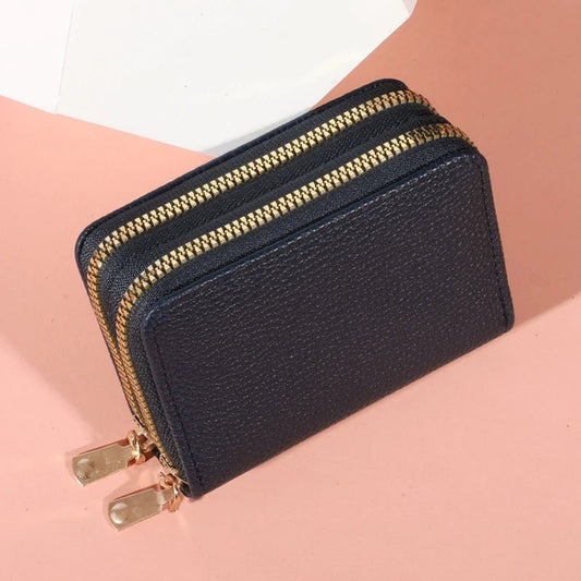 Stylish women’s short purse with lychee pattern, secure zipper, roomy card slots, and coin pocket for everyday use - WAREHOUSE SHOP