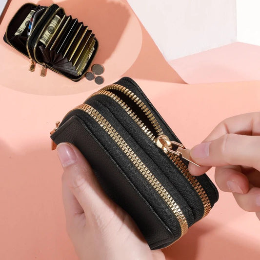 Stylish women’s short purse with lychee pattern, secure zipper, roomy card slots, and coin pocket for everyday use - WAREHOUSE SHOP
