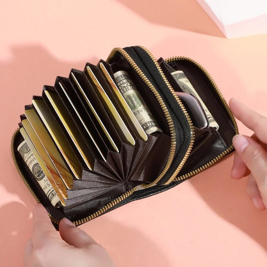 Stylish women’s short purse with lychee pattern, secure zipper, roomy card slots, and coin pocket for everyday use - WAREHOUSE SHOP