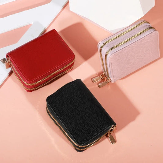 Stylish women’s short purse with lychee pattern, secure zipper, roomy card slots, and coin pocket for everyday use - WAREHOUSE SHOP