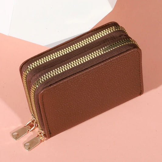 Stylish women’s short purse with lychee pattern, secure zipper, roomy card slots, and coin pocket for everyday use - WAREHOUSE SHOP