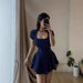 Summer New Pure Desire Square Collar Short Sleeve Bodycon A - Line Mini Skirt Dress Polyester Fiber Regular Sleeve Length - WAREHOUSE SHOP