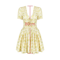 Talenza Printed V - Neck Short Sleeve Mini Dress Women's Summer Sexy Floral Pleated Party A - Line Dress High Waist Slim Mini Dress - WAREHOUSE SHOP