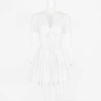 Talenza Printed V - Neck Short Sleeve Mini Dress Women's Summer Sexy Floral Pleated Party A - Line Dress High Waist Slim Mini Dress - WAREHOUSE SHOP