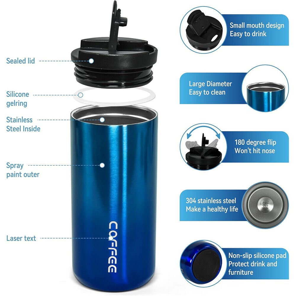 Thermal Travel Coffee Mug Cup Hot Warm Insulated Drinks Thermal Flask UK - WAREHOUSE SHOP