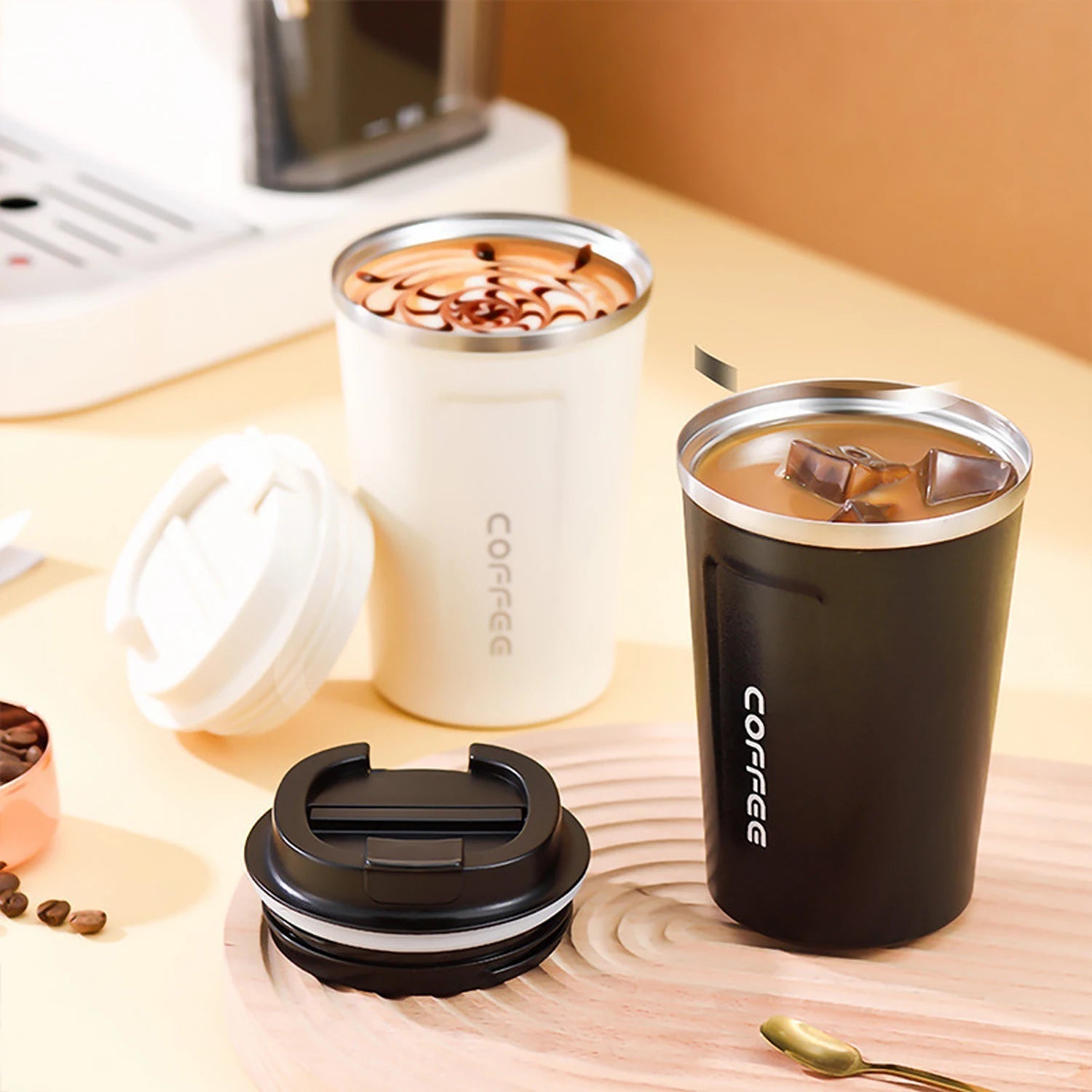Thermo Cafe Car Thermos Mug for Tea Water Coffee Leak_Proof Travel Thermo Cup Coffee Mug 380/510ML Double Stainless Steel - WAREHOUSE SHOP