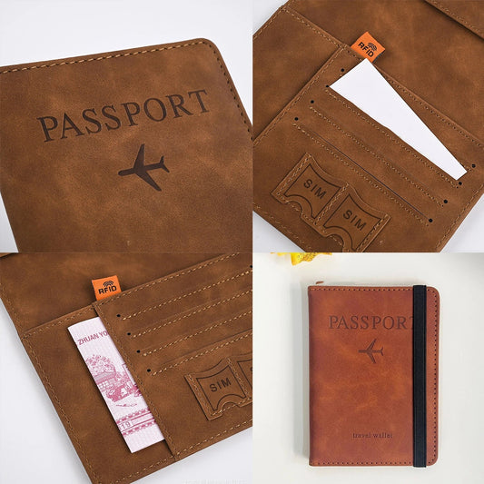 Travel passport wallet made of PU leather, featuring multiple card slots, secure holder for documents, and lightweight hand - carry design. - WAREHOUSE SHOP