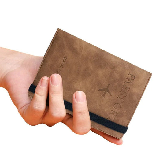 Travel passport wallet made of PU leather, featuring multiple card slots, secure holder for documents, and lightweight hand - carry design. - WAREHOUSE SHOP