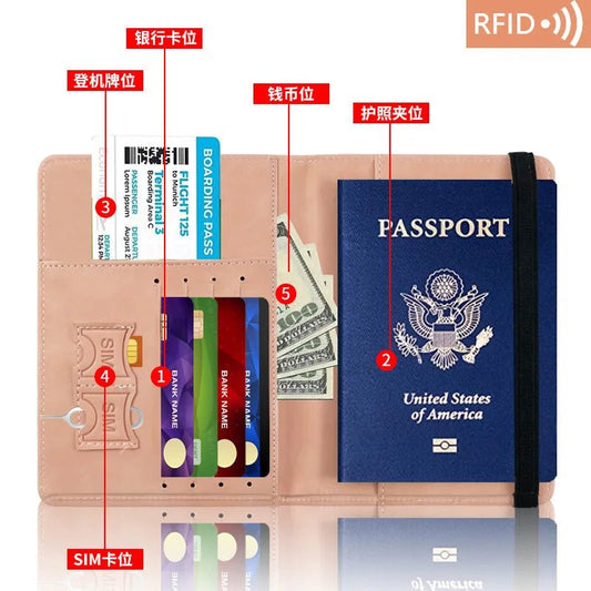 Travel passport wallet made of PU leather, featuring multiple card slots, secure holder for documents, and lightweight hand - carry design. - WAREHOUSE SHOP