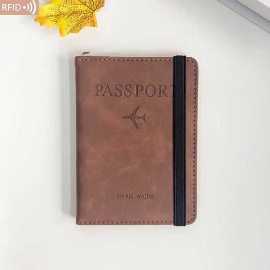 Travel passport wallet made of PU leather, featuring multiple card slots, secure holder for documents, and lightweight hand - carry design. - WAREHOUSE SHOP