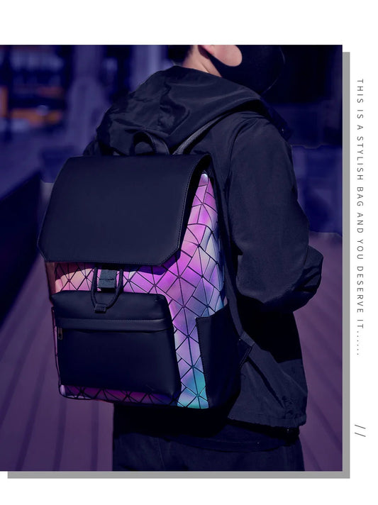 Trendy Brand Backpack Men's Bag Rhombus Laser Reflective Student School Bag Large Capacity Commuter Computer Bag - WAREHOUSE SHOP
