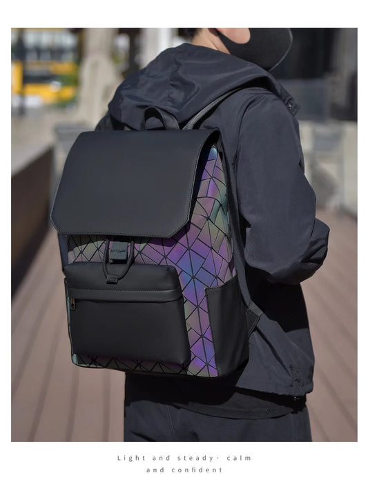Trendy Brand Backpack Men's Bag Rhombus Laser Reflective Student School Bag Large Capacity Commuter Computer Bag - WAREHOUSE SHOP