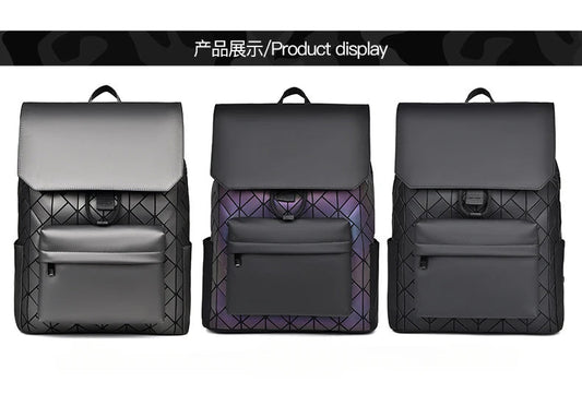 Trendy Brand Backpack Men's Bag Rhombus Laser Reflective Student School Bag Large Capacity Commuter Computer Bag - WAREHOUSE SHOP