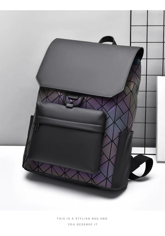 Trendy Brand Backpack Men's Bag Rhombus Laser Reflective Student School Bag Large Capacity Commuter Computer Bag - WAREHOUSE SHOP