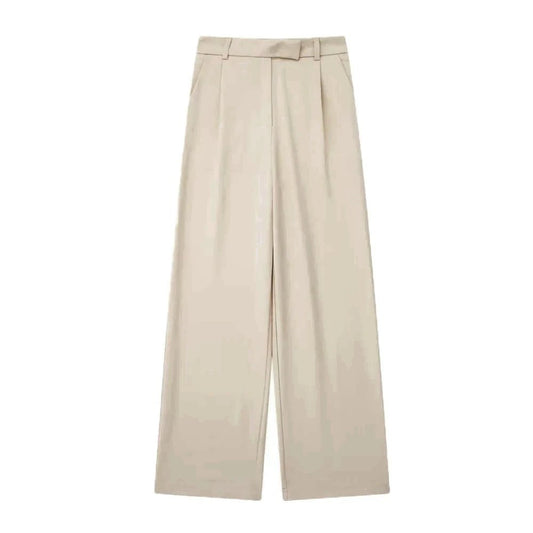 TRZA Women Fashion With Darts Front Pockets Wide Leg Pants Vintage High Waist Zipper Fly Female Trousers Mujer - WAREHOUSE SHOP