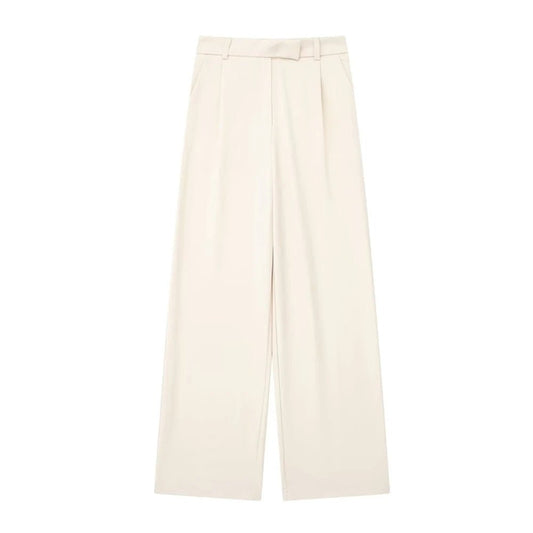 TRZA Women Fashion With Darts Front Pockets Wide Leg Pants Vintage High Waist Zipper Fly Female Trousers Mujer - WAREHOUSE SHOP
