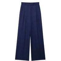 TRZA Women Fashion With Darts Front Pockets Wide Leg Pants Vintage High Waist Zipper Fly Female Trousers Mujer - WAREHOUSE SHOP