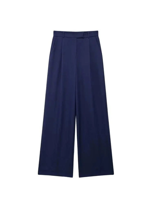 TRZA Women Fashion With Darts Front Pockets Wide Leg Pants Vintage High Waist Zipper Fly Female Trousers Mujer - WAREHOUSE SHOP