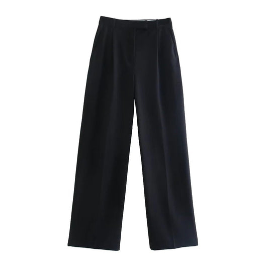 TRZA Women Fashion With Darts Front Pockets Wide Leg Pants Vintage High Waist Zipper Fly Female Trousers Mujer - WAREHOUSE SHOP
