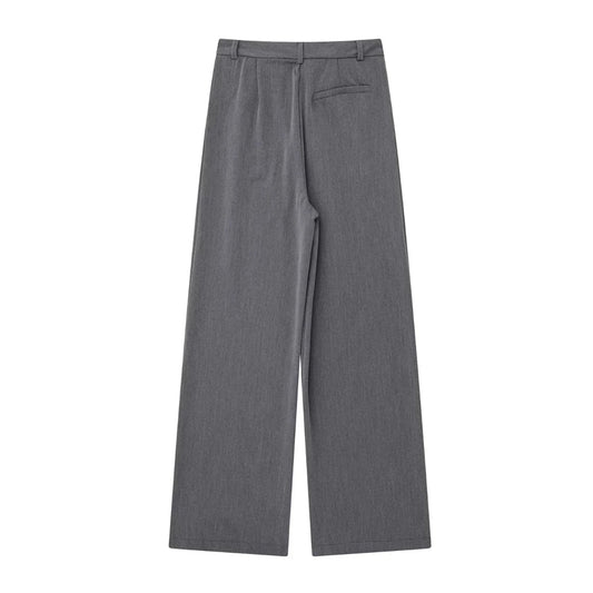 TRZA Women Fashion With Darts Front Pockets Wide Leg Pants Vintage High Waist Zipper Fly Female Trousers Mujer - WAREHOUSE SHOP